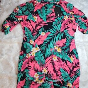 Fashion nova neon tropical print silk top 3xl plus